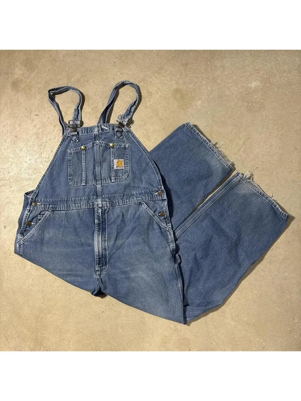 Vintage Y2K Carhartt Denim Bib Overalls Distressed Blue Mens 42x30